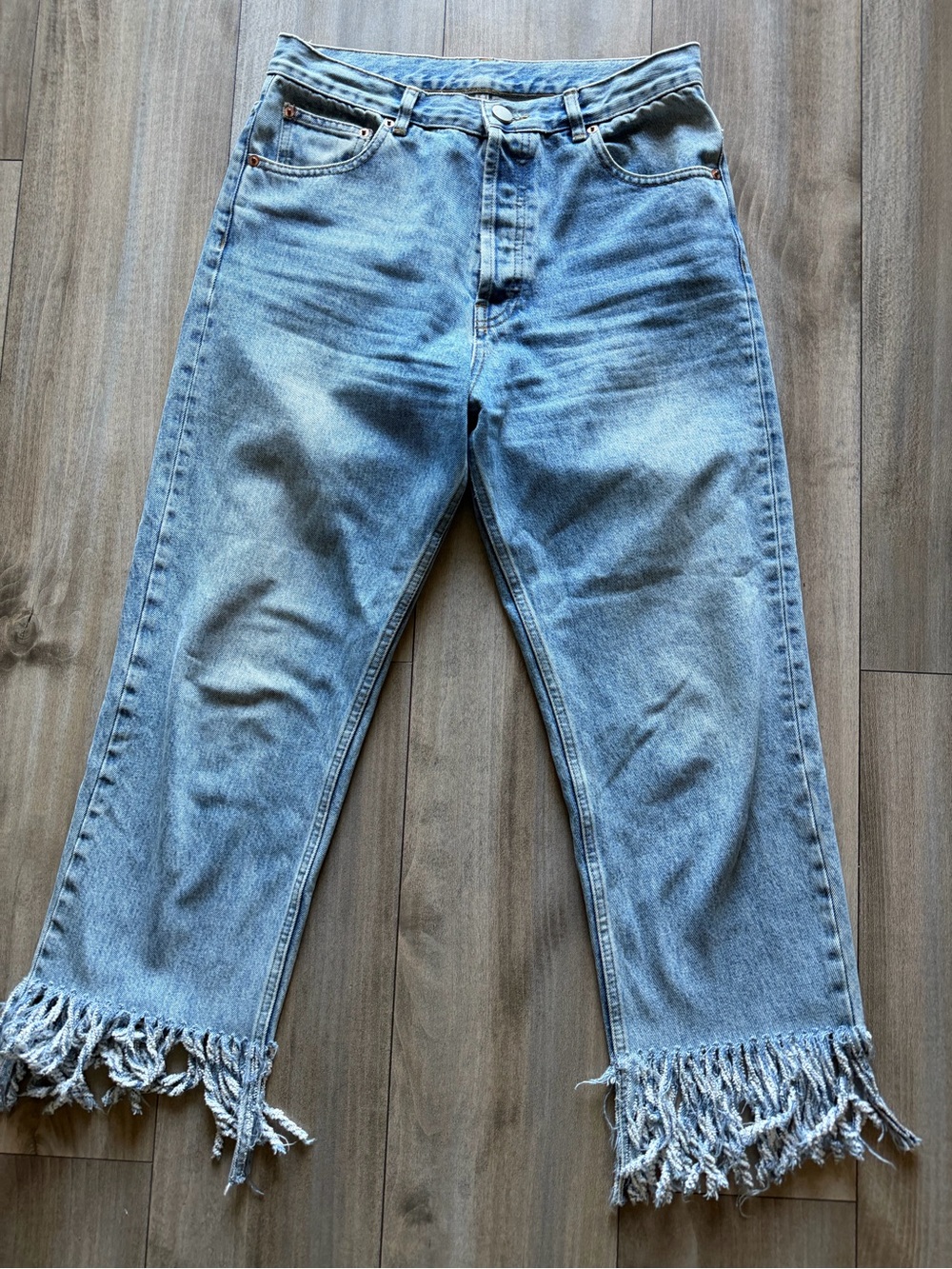 ASOS Light Blue Straight-Leg Jeans with Fringe Hem - Picture 2 of 9